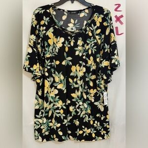 Yellow and Blue Flutter Sleeve Boxy Blouse